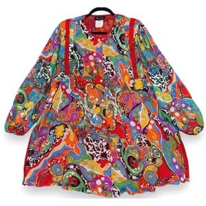 Vintage 80s Diane Freis Blouse‎ Womens L Multicolor Geometric Beaded Sequin Top